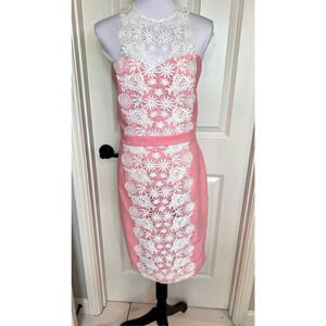 Luna of London Women’s Size 12 Pink Embroidered Lace Sheath Dress Back Zipper